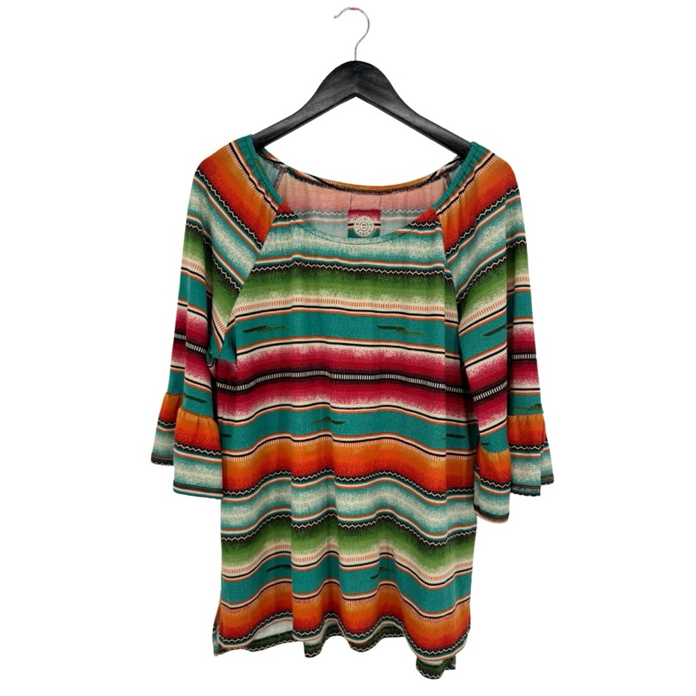 Double D Ranch Western Aztec Stripe 3/4 Length Sleeve Blouse XL